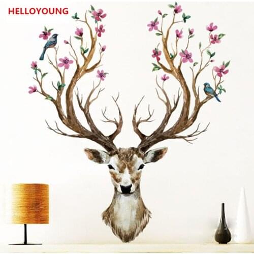 QT-0102 DIY Plum Flower Deer Art Sticker Bedroom Home Decoration Vinyl Wall Sticker Waterproof Rural Wallpaper All match style