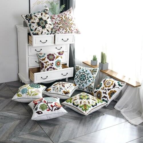 Nordic Home Decoration Cushion Cover Ethnic Style Canvas Cotton Square Embroidery Luxury Pillow Cover 45cmX45cm for Sofa Bed