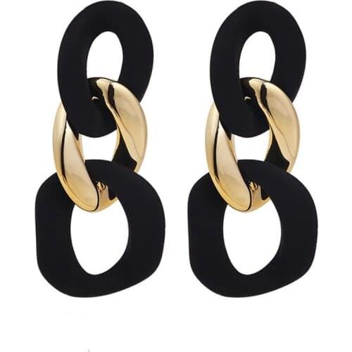 New Creative Black Long Geometric Chain Resin Earrings Exaggerating Circular Acrylic Hanging Earrings Female Gothic Jewelry Gift