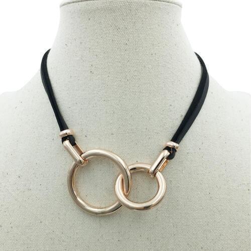 Alloy Cross Double Circles Necklace Black Leather Chain Pendant Accessories Fashion Jewelry For Women