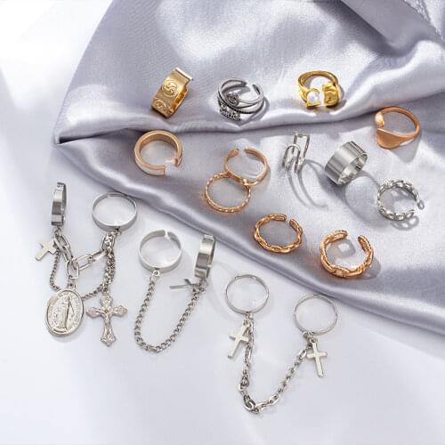 Punk Chain Gold Color Lover Crystal Stainless Steel Couple Rings for Men Woman rings Wedding Band Custom Engrave Name Charm Gift