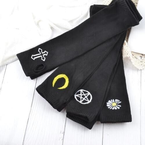 Women Man Fingerless Hipster Cool Basic Accessories Black Goth Ninja Unisex Glove 2020 Fashion Ullzang Moon Crescent Daisy Cross