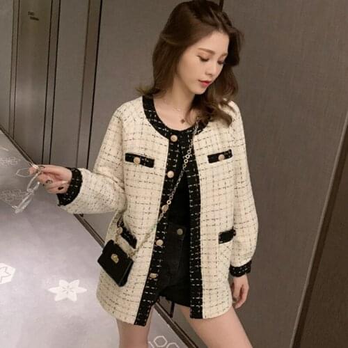 Casual Loose Plaid Jacket Outerwear 2021 Women Fashion Coat Autumn Winter Thin Checkered Single Breasted Tweed
