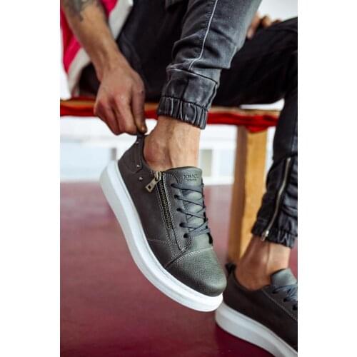 Knack Casual Male Shoes Gray Color Summer High Base Artificial Leather Zipper Lace-Up Casual Latest Fashion Classy Model Shoes 555