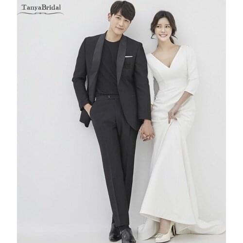 Tanya Simple Mermaid Wedding Dresses 2021 V Neck Half Sleeves Vintage Bohemian Beach Bridal Gown SWD011