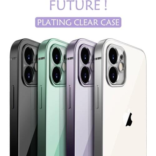 Straight Edge Plating Clear Silicone Case For iPhone 12 11 Pro Max Luxury Camera Protection Soft Case For iPhone 6 7 8 Plus X XR