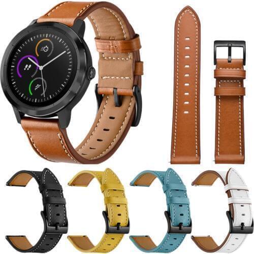 20mm Watch Band Top Layer Leather Real Leather Watch Strap for Garmin Vivoactive 3/Vivomove HR Replacement Wristwatch Band