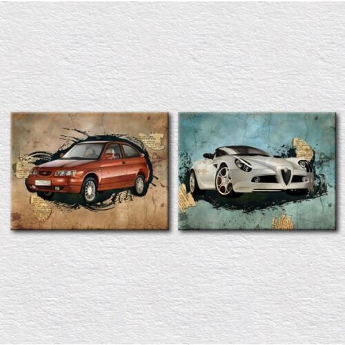 Handmade designs modern car pictures fine canvas art decor set picture printed 2pcs for modern living room wall decor art