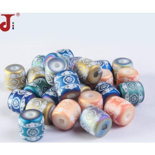 10pcs/bag 12mm Religious Style Ceramic Frosting Beads Cylinder Round Balls Glass Beads for DIY Jewelry Necklace Accessories