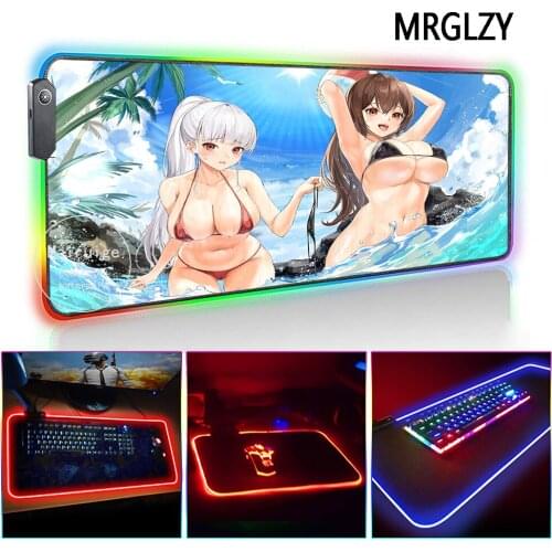 MRGLZY Anime Busty Girl Mouse Pad LED Light RGB Gamer Drop Shipping XXL Swimsuit DeskMat Gaming Accessories for Laptop Keyboard