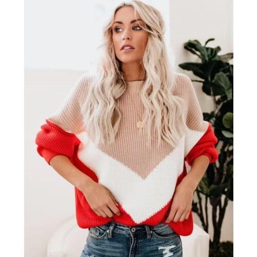 Hot Loose Knitted Sweater Women Jumpers Long Sleeve Woman Pullovers Sweaters Casual Autumn Winter Color Block Striped Sweater