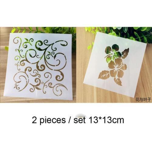 2pc Flower Leaf Stencils Painting Template For Wall Painting Scrapbooking Album Decor Embossing Template Bullet Journal Supplies