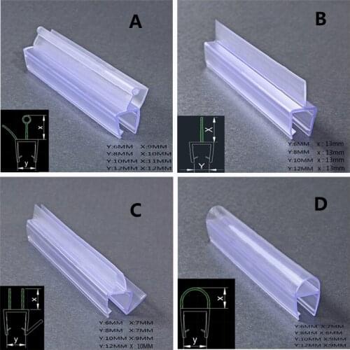 1M Door Shower Glass Seal Strip PVC Bath Shower Door Sweep Shower Bottom Seal Glue-free Weatherstrip for 6 to 12mm Glass #50