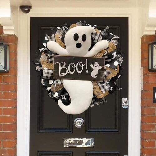 Halloween Wreath BOO! Large Front Door Ghost Wreaths Halloween Decoration Wall Props Pendant Witch Door Hanging Party Supplies