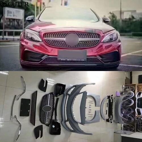 W205 C300 Car body kit PU Unpainted front bumper rear bumper for Mercedes Benz W205 C200 CARLSSON body kit 14-16