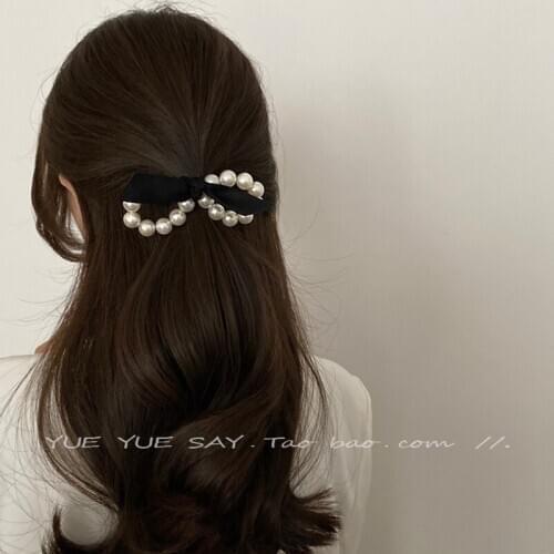 Super fairy pearl bow hair ring niche high-end hair rope ins retro elegant rubber band head rope head bands for women