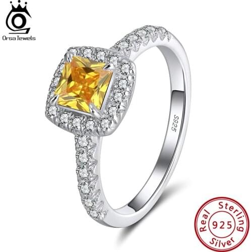 ORSA JEWELS Pure 925 Sterling Silver Women Shiny CZ Stone Rings with Swallow Tail Prong Setting Fashion Wedding Jewelry APR01