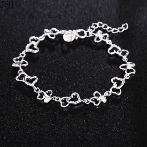 Beautiful gorgeous women bracelet HEART lovely Crystal chain fashion Wedding Party Silver cute lady bracelet jewelry , LH007