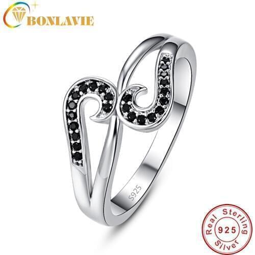 BONLAVIE Punk Black Stone Female Ring Fashion Jewelry Music Symbol Rings for Women Lovers Gift bijoux