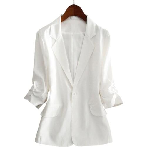 100% Silk Suit Women Coat OL White Black Pink Spring Office Lady Jacket