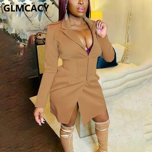 Women Long Sleeve Notched Lapel Blazer Dress Casual Elegant Tunic Mini Dress