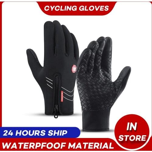 Winter Autumn Men Women Bike Snow Bicycle Gloves Touchscreen Windstop Silicone Cycling Gloves Black Waterproof Bike Gloves