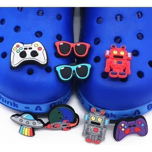1Pcs UFO Robot Kids Shoes Charm Glass Figure Game Decoration Fit Shoes Buckle Accessories For Backpack Wristband Gift