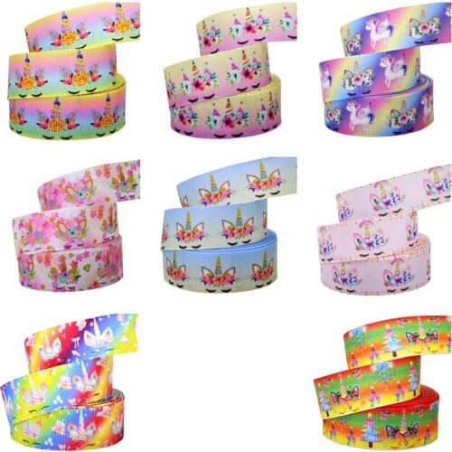 10yards 1" 25mm Grosgrain Ribbon Unicorn Heat Transfer Printed Ribbon For DIY Hairbows Accessories Decorative Carfts Tape