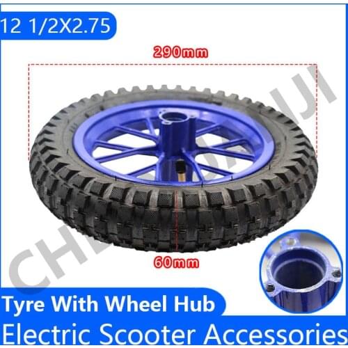 12.5 *2.75 Tire 12 1/2 X 2.75 Tyre with Aluminum Wheel Hub for 12.5 Inch 49CC Dirt Bike MX350 MX400 Scooter Tire Blue Wheel