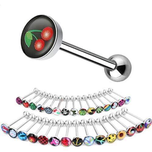 2/5/10PCS Stainless Steel Logo Tongue Piercing Lot Bunny Metal Tongue Bar Sets Sexy Tongue Ring Bulk Piercing Langue Lot Jewelry