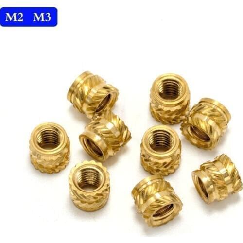 200PCS/LOT M2 M3 Brass Hot Melt Inset Nuts Heating Molding Copper Thread Inserts Nut Double Twill Knurled Injection Brass Nuts