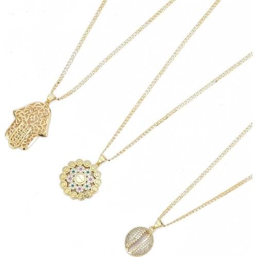 2021 Apr New Necklaces Women Wedding Hollow Fine Big Pendants 14k Gold Natural Zircon Luxury Fashion