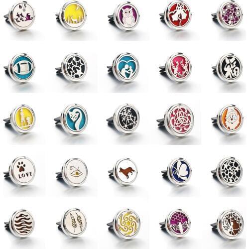 30mm 25 models Stainless Steel Car Air Freshener Perfume Essential Oil Diffuser necklace Locket Christmas gift