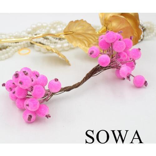 Free Shipping 80pcs heads 12mm Glass Pomegranate Multicolor Double Heads Stem Glass Fruit Stamen Wedding decoration DIY