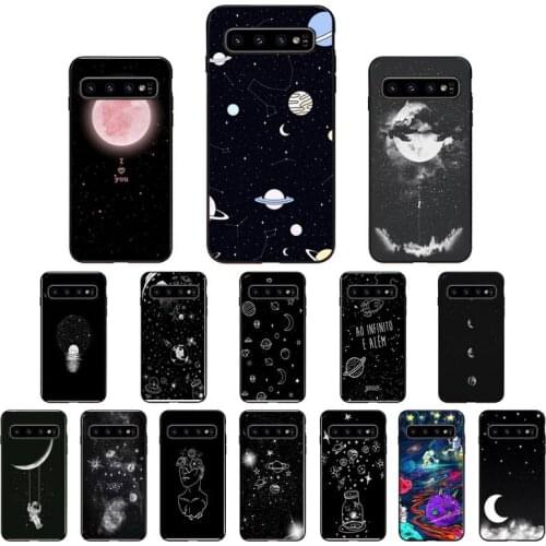 Black With White Moon Stars Space Astronaut Phone Case For Samsung Galaxy S10E S20 Ultra S10 S21 S7 S8 S9 Plus S21Plus S20FE