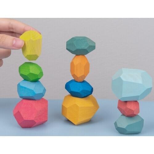 Wood Balancing Stacked Stones Rainbow Set Coloured Gems Wooden Rocks Wooden Stones Baby Building Block Montessori Focus Toy