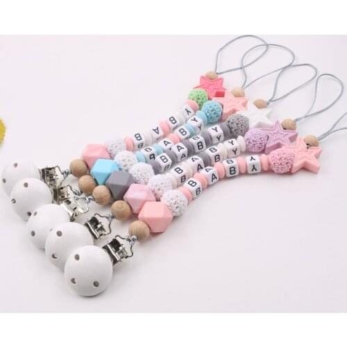 Baby Chew Toys Baby Silicone Pacifier Clip Holder Chain Clips Teether Leash Cute Nipple Accessories Chain for Infant Feeding