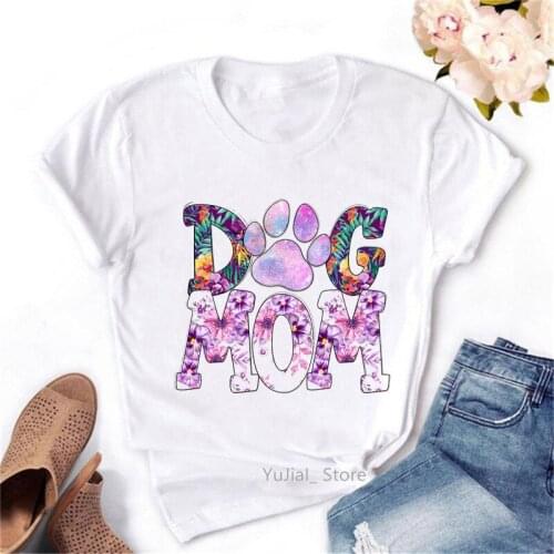Dog Mom Graphic Print T Shirts Women Watercolor Flowers Tshirt Female Tumblr Tops Tee Shirt Femme Harajuku Shirt Summer T-Shirt
