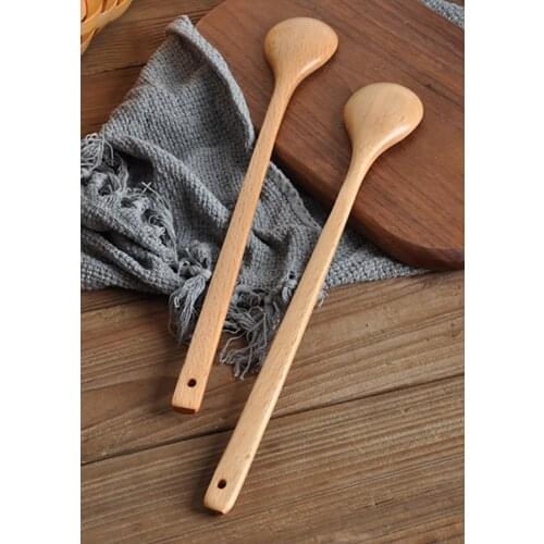 Long Handle Wooden Spoon Natural Solid Wood Coffee Tea Spoons Lengthening Stirring Cooking Catering Scoop Cook Tools #50g