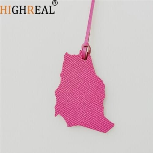 Famous Brand Luxury Fashion Genuine Leather Saudi Map Keychain For Keys Women Bag Charm Backpack Pendant