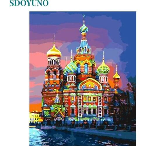 SDOYUNO 60x75cm Pictures By Numbers Castle Scenery DIY Painting By Numbers On Canvas Frame Hand Painting Coloring By Numbers