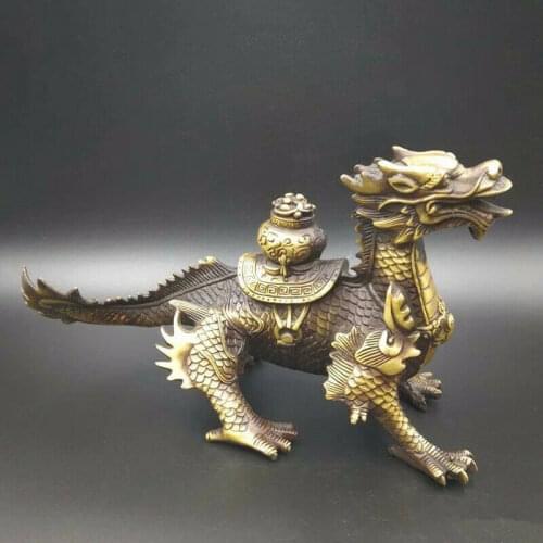 Chinese Antique Brass Treasure Fire Dragon Kirin Home decorations