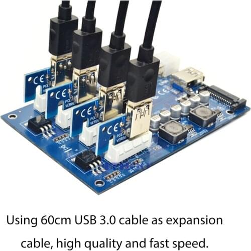 1 PCS PCI-E X1 to 4PCI-E X16 Expansion Kit 1 to 4 Port PCI Express Switch Multiplier HUB 6 Pin Sata USB Riser Card