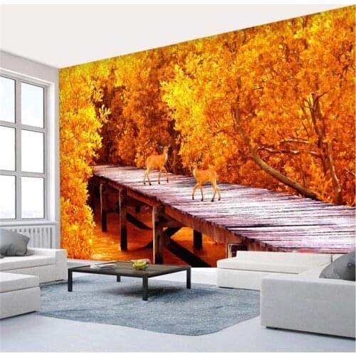 Beibehang Customize Any Wallpaper Mural Photos Beautiful Autumn Red Maple Forest Elk Creek River Landscape Background Wall