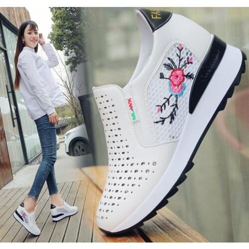 Luxury designer Women Comfortable Casual Shoes Summer Slip on Loafers Mixed Colors Hollow Out Increasing Internal Height Sneaker