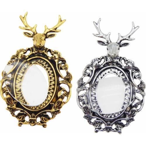 Mix Animal DIY Antique Gold Elk Glass Cabochon Cameo Base Setting Blank Tray Charm Alloy Pendant Necklace Jewelry MakingColor