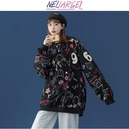NELLARGEL Women Harajuku Kawaii Vintage Sweatshirts 2021 Female Causal Korean Fashion Streetwear Hoodies Japanese Cute Pullovers