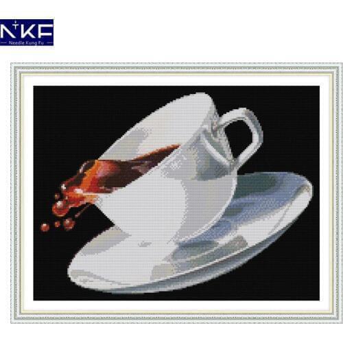 NKF Coffee Pattern DIY Kit Handmade Cross Stitch Kits Embroidery Needlework Sets Chinese Cross Stitch for Christmas Decoration