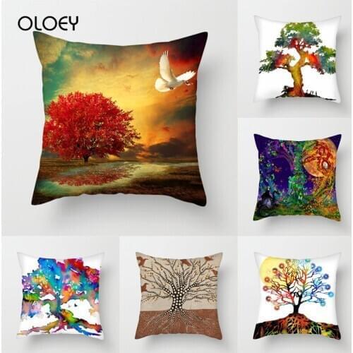 Tree Pattern Pillowcase Polyester Square Pillowcase Bedroom Pillowcase Home Bedroom Car Decoration Soft Pillowcase 45 * 45cm