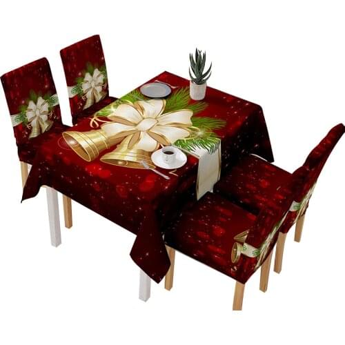 2021 New Christmas Bell Print Table Cloth Rectangular Waterproof Tablecloth Elastic One-piece Chair Cover